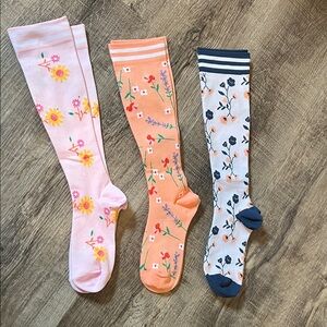 Amazon Floral Knee-High Socks - Pink, Orange, and Gray